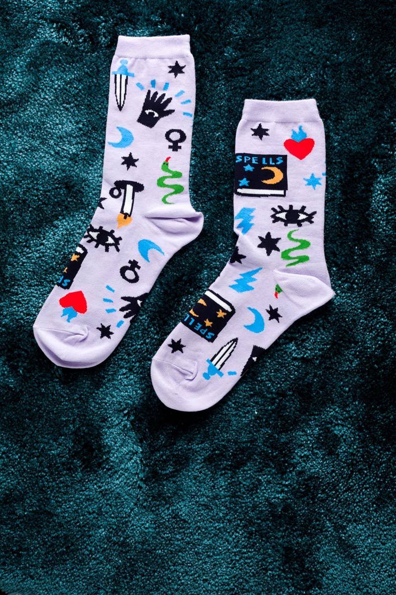 Witchy Mystic Spells - Small Crew Socks - Halloween Outfit