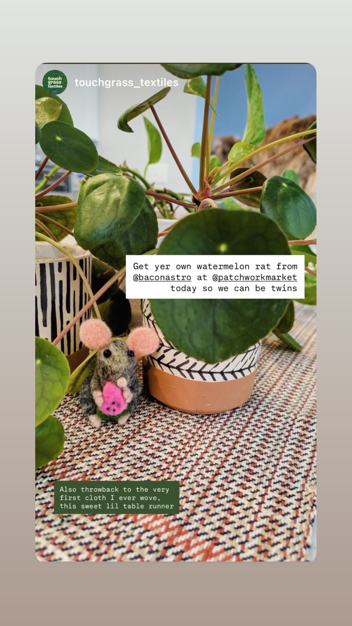 Watermelon Rat Miniature Felt Figurine
