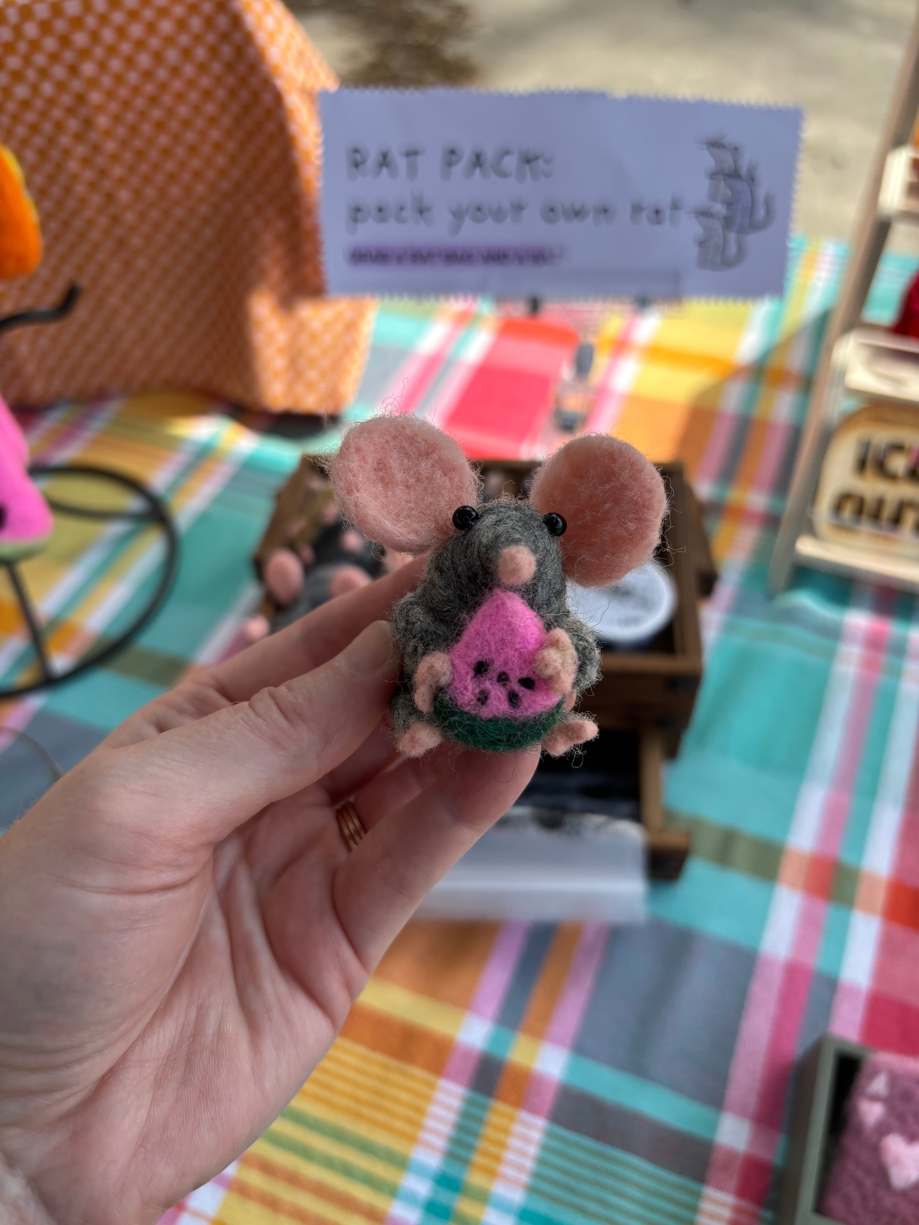 Watermelon Rat Miniature Felt Figurine