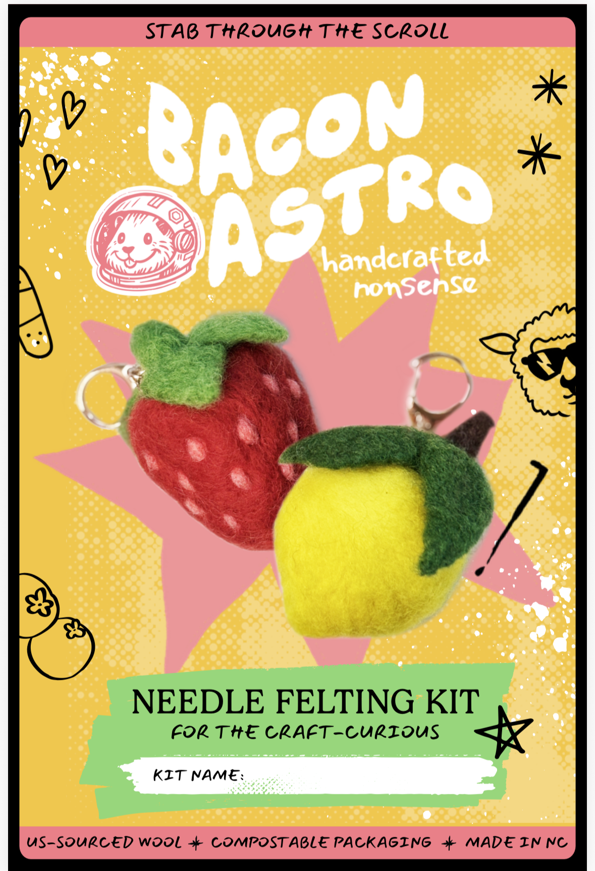 Fuzzy Fruit Bag Charms - Needle Felting Kit
