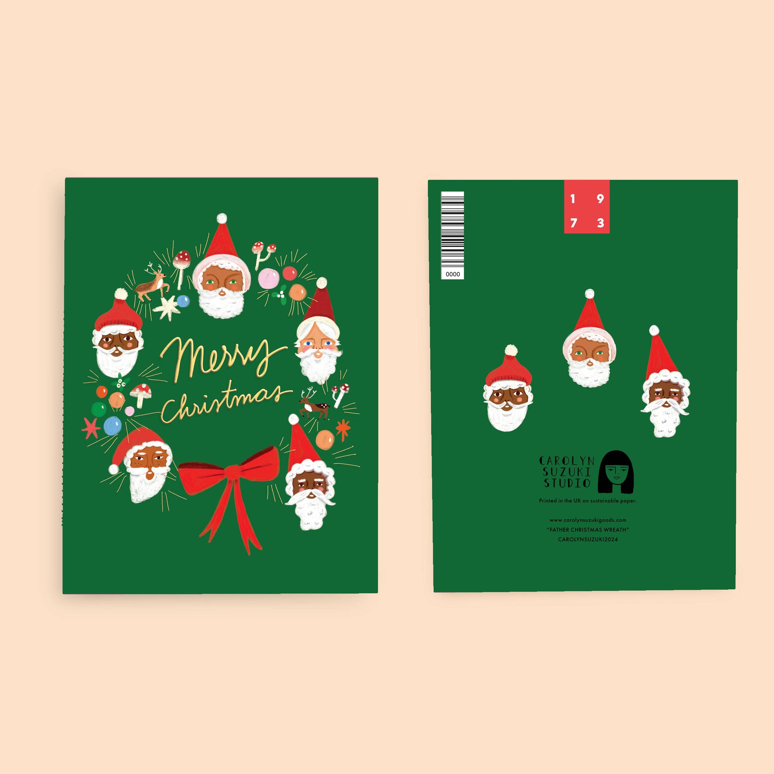 FATHER CHRISTMAS WREATH - Holiday Card