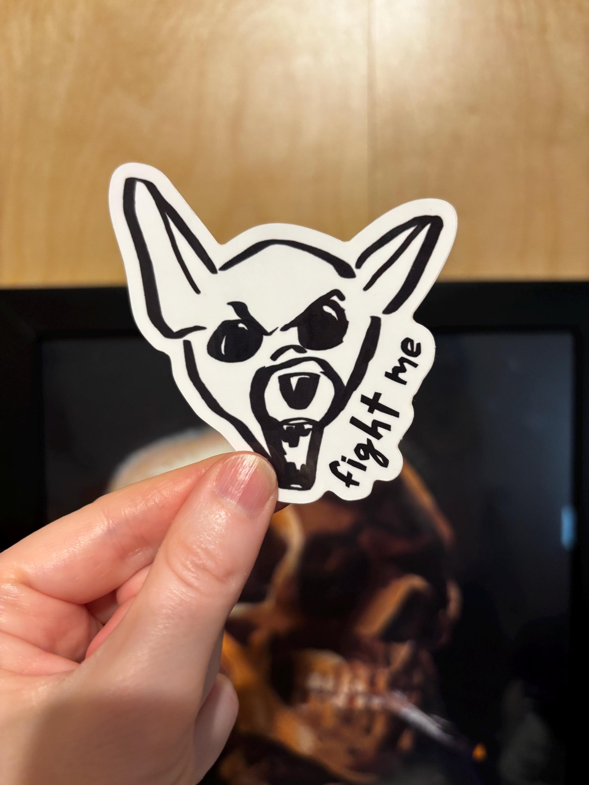 Fight Me Chihuahua Sticker | Angry Dog Water bottle or Laptop Decal